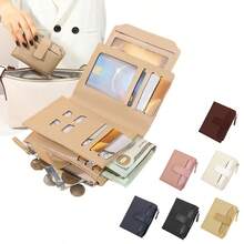 Portafoglio donna di grande capacità di OBCREATOR - Portafoglio compatto tri-fold con blocco RFID, finestra per ID, molteplici slot per carte e tasca per contanti, accessori color oro, beige/nero/blu navy, per viaggi e uso quotidiano, regalo di moda elegante per donne, conservazione sicura, design elegante, hardware robusto, per amanti della moda