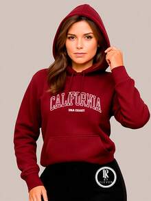Women's Cold Weather Sweatshirt In Various Colors With California USA Print Fast Shipping Blouse With Pocket And Hood - 紅木色 - 查看 1