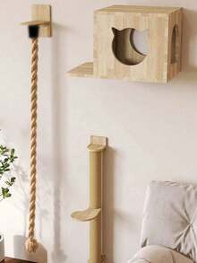 1 件壁挂式猫抓柱，配有粗剑麻绳、猫爬梯、壁挂式猫用互动游戏绳，非常适合室内猫娱乐、宠物活动中心、互动猫玩具、适合所有尺寸猫的猫墙爬系统