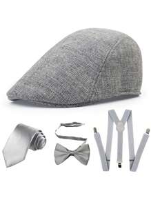 D EXCEED 3/4/5/6/7件套 1920年代盖茨比服装配饰 男士浴血黑帮咆哮的20年代服装角色扮演配饰套装，含1920年代帽子、吊带、领结、雪茄道具。