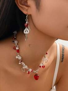 1 Set Blueberry Creative Necklace And Earrings, Gift For Fruit Enthusiasts - Royal Blue - View 8