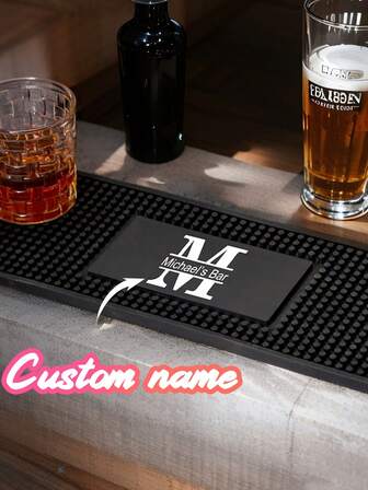 1pc Customized Bar Table Runner, Personalized Bar Mat, Coffee & Cocktail Coaster, Home Bar Accessory, Artistic Rubber Drink Coaster, Gift For Father, Boyfriend, Custom Coaster, Multi-Functional, Durable, Ornamental, Reusable, Exquisite, Stylish