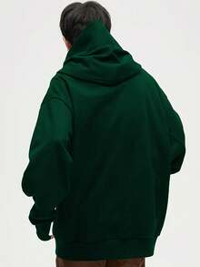 男士休闲时尚独特高性价比轻盈柔软涤纶连帽衫，多功能套头卫衣，通勤必备 - 墨綠色 - 查看 6