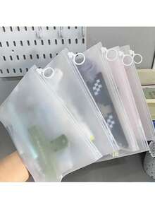 20pcs/10pcs Transparent Frosted Pull Tab Bag Underwear Zipper Bag Cosmetics Storage Bag Stationery Office Storage Bag Travel Storage Bag.