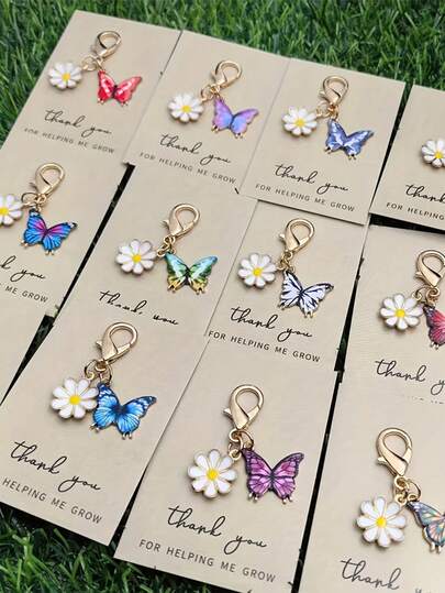 Conjunto de 12 mini chaveiros coloridos fofos de borboleta e margarida, pingentes para bolsa, corrente para bolsa, berloques para bolsa, chaveiro decorativo para bolsa, design moderno com tema animal, adequado para pingentes de bolsa, chaveiros, chaveiros para carro, perfeito como presente de Natal, presentes perfeitos para o Dia das Mães, Dia dos Pais, novo semestre e temporada de formatura