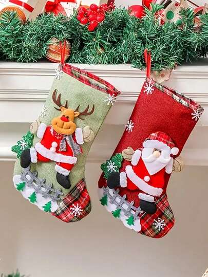 1/2/4 件经典圣诞袜 - 大号圣诞老人、雪人、圣诞礼物、驯鹿人物袜，适用于家庭节日装饰、节日场景、家庭、办公室、庭院装饰 - 耐用、色彩鲜艳、有趣的节日装饰。