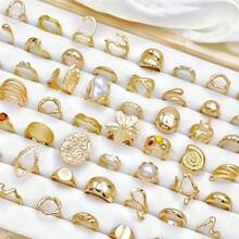 Juego de 15 anillos con diseño geométrico asimétrico, textura, formas líquidas, corazón, gota de agua, cruce, multicapa, minimalista, círculo liso, onda, estilo de metal, diseño elegante y vintage, adecuado para vacaciones, fiestas, citas, regalos, uso diario - Juego de anillos de flores - Ver 5