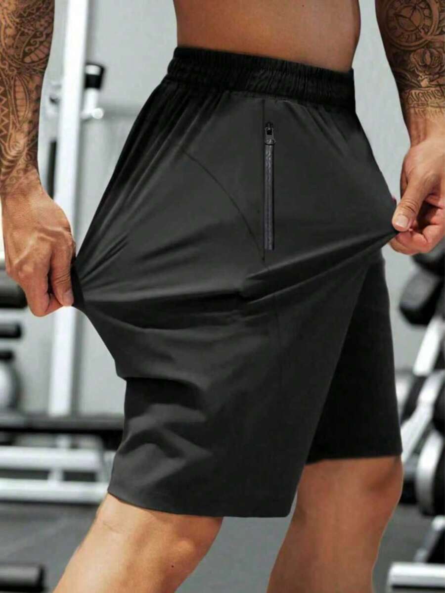 1 chiếc quần short thể thao ngoài trời dáng rộng, nhanh khô dành cho bé trai tuổi teen, thích hợp cho mùa tựu trường, xuân/hè/thu. - màu đen - Xem 1