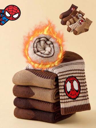 Marvel 10 Pairs Marvel Kids Socks, Superhero Spider-Man Thick Warm Towel Socks For Girls, Korean Cartoon Socks For Boys, Breathable Baby Toddler Socks, Floor Socks