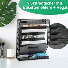 Briefablage Zeitungsständer Zeitschriftenhalter Wand – 6-stufiger Hängender, Wand-Aktenhalter aus Metall, Hängendes Wandregal, Schwarz, Robuster Aktenorganizer mit 6 Fächern & unterem Fach – Wandmontage möglich – Aus Metall mit Pulverbeschichtung – Für Büro, Schule, Zuhause, 1-St., Zeitungshalter - Schwarz - Übersicht 3