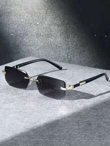 1 pieza Montura de gafas de moda para hombres, diseño rectangular sin marco, material de metal de lujo, estilo retro, accesorio esencial para usuarios, versátil y clásico