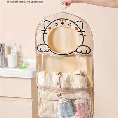 1 pieza Bolsa de almacenamiento para bebé de gran capacidad montada en la pared con diseño de gato lindo - Caja de almacenamiento transparente, adecuada para dormitorios de bebés, armarios de bebés o puertas, caja de almacenamiento y almacenamiento de armario de bebé, diseño lindo, para guardar ropa de bebé, mejor gestión del espacio