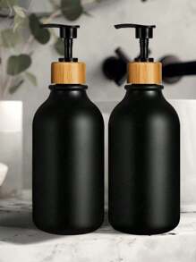 1-Pack Black Soap Dispenser Bathroom Hand Soap And Dish Soap Dispenser With Bamboo Pump, 16 Oz Kitchen Plastic Soap Dispenser And Lotion Dispenser Set, Refillable Liquid Soap Dispenser Bottle