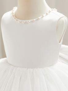 女婴白色蝴蝶结节日圣诞派对优雅公主薄纱连衣裙，适合 1 岁生日礼物、宴会、晚会 - 白色 - 查看 5