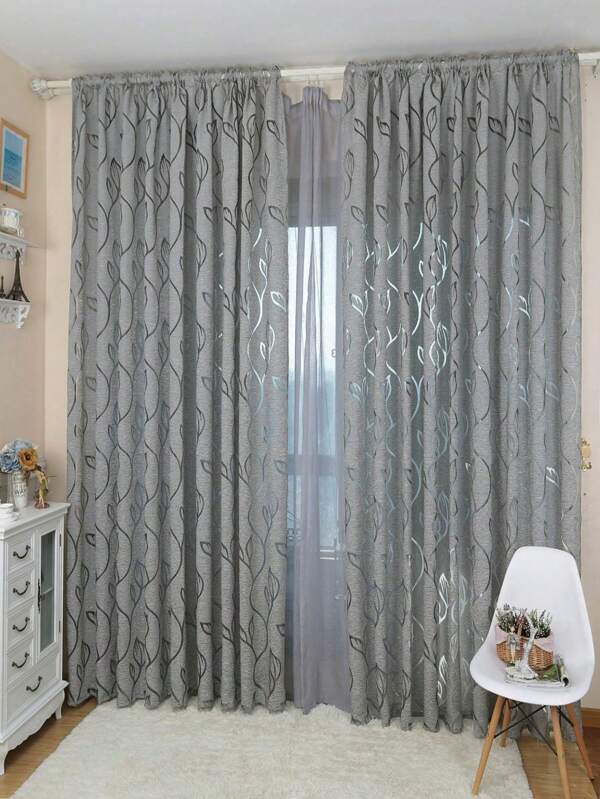 1pc Cutout Leaf Sheer Curtain, Grey/White/Khaki/Red Semi-Sheer Lightweight Cutout Curtain Suitable For Living Room, Bedroom, Room Decor (100g Fabric Weight)