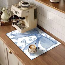 1 pieza Felpudo absorbente con estampado floral y de lazo, Almohadilla de secado de platos para encimera de cocina con base de goma, Decoración de fiesta, Felpudo súper absorbente que oculta manchas, Felpudo absorbente y suave de diatomita con respaldo de goma de uso múltiple para cocina y hogar, Adecuado para máquina de café, rejilla de platos, almohadilla de secado rápido, Felpudo de secado de tazas de café y platos para encimera de cocina