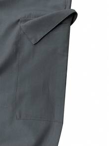 Plus Size Men's Casual Cargo Pants, Drawstring Waist, Zipper Pockets - Lightweight Polyester Fabric, Suitable For Spring/Summer Running, Training And Outdoor Activities, Casual Outdoor Pants - Grey - View 9