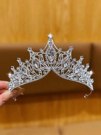 1 pieza Corona grande plateada, corona de estilo coreano a la moda, adecuada para cumpleaños y tocado de actuación