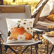 1pc Thanksgiving Pumpkin & Floral Single-Sided Printed Throw Pillow Cover - Peach Velvet Cushion Cover 45*45cm
