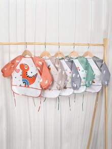 婴儿围兜，防水长袖双面条纹卡通喂奶罩衣，适合幼儿男孩和女孩，易于清洁 - 彩色 - 查看 5