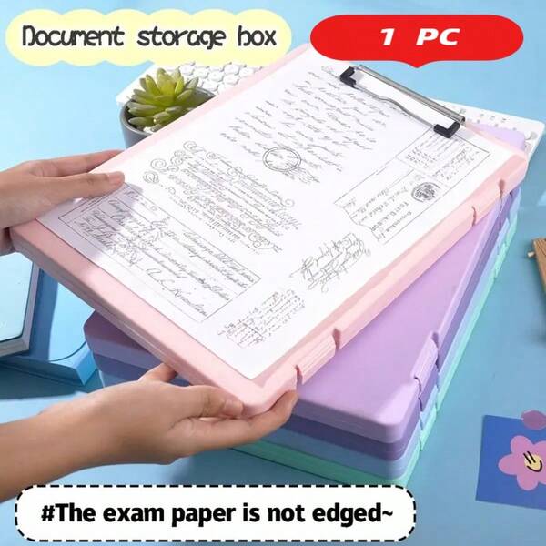 Pasta de arquivo portátil de 1 peça - Várias cores disponíveis - Com caixa de armazenamento e prancheta, quadro de escrita multiuso, armazenamento de arquivos, adequado para armazenamento de arquivos de escritório e estudantes, versátil, fácil de armazenar