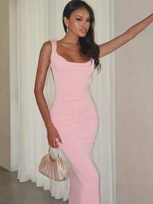 New Women's Fashion Suspender Sexy Backless Bow Slim Hip-Pack Dress For Women - Hồng - Xem 4