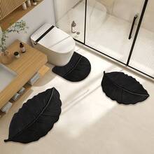 1/3pcs Set Vintage Black Leaf Pattern, Flat Non-3D Design Home Decor Mat Set, Bathroom Anti-Slip Absorbent Mat, Diatomite Vintage Pattern Bath Mat, U-Shaped Toilet & Sink Absorbent Foot Mat, 2.5mm Thickness - Black Leaves - View 15