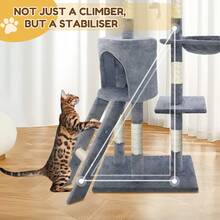 Royalswill Cat Tree Tower Scratching Post Activity Centre 140cm Climbing Frame Big/Little Cat Play Tower Indoor/Outdoor Play & Rest - Light Grey - View 6