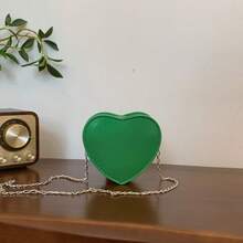 女生时尚刺绣链条肩带心形单肩包，独特菱形斜挎小包