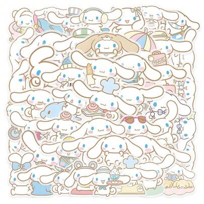 Sanrio 50 piezas Paquete de pegatinas de Cinnamoroll - Lindo cachorro Sanrio y decoración pastel para teléfono y diario
