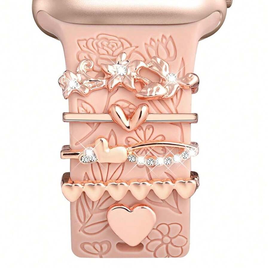 3 Stücke/Set Damen Zinklegierung Herz Anhänger Uhrenarmband Dekoration, geeignet für Apple Watch 38/40/41/42/44/45/49mm