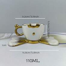 2pcs Ceramic Electroplated Bowknot Coffee Cup & Saucer Set, Gold/White/Black, 100ml Capacity, Couples Gift, Home/Party Use For Coffee, Tea, Water