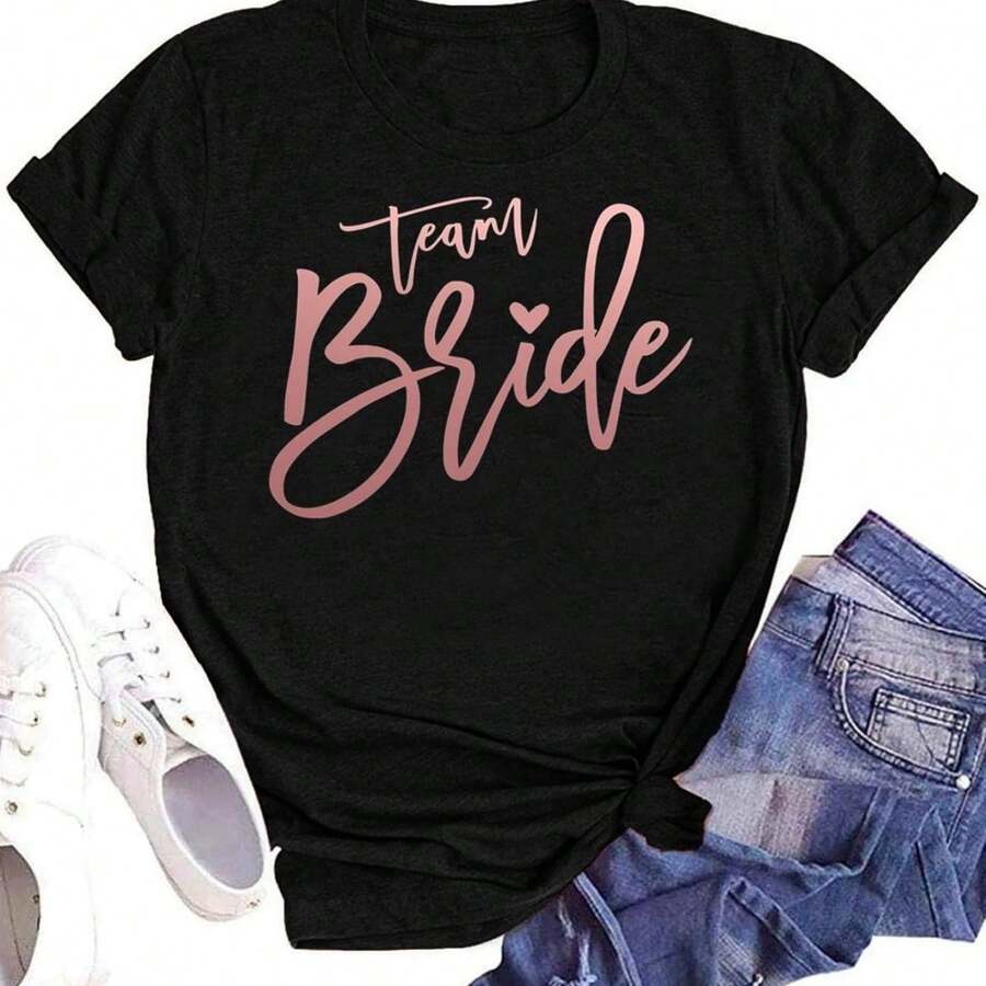 Bride Shirts For Women Bride Team Tshirt Short Sleeve Bachelorette Party Wedding Bridesmaids Squad Tee Tops - Black27 - 查看 1