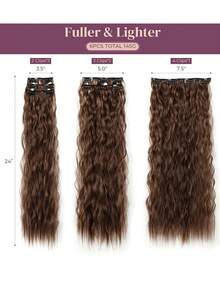 Clip In Hair Extensions,6PCS Hair Extensions Long Mermaid Waves Wavy Synthetic Clip On Hairpiece For Women 24 Inch Ash Brown With Blonde Highlights