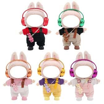 5pcs Rabbit Strap Sports Set Suitable For 1st/2nd/3rd Generation LALBUB, Including 1 Sports Earphone + 1 T-Shirt + 1 Bib Pants + 1 Rabbit Bag + 1 Rabbit Shoes, Suitable For 15-17cm Doll, Super Cute, Back To School Gift (Doll Not Included)