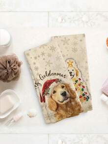 1/2pcs Golden Retriever Christmas Kitchen Towels - Ultra Soft, Machine Washable Polyester Tea Towels With Vintage Snowflake Design - Perfect For Bathroom & Dining Decor