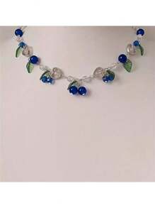 1 Set Blueberry Creative Necklace And Earrings, Gift For Fruit Enthusiasts - Royal Blue - View 2