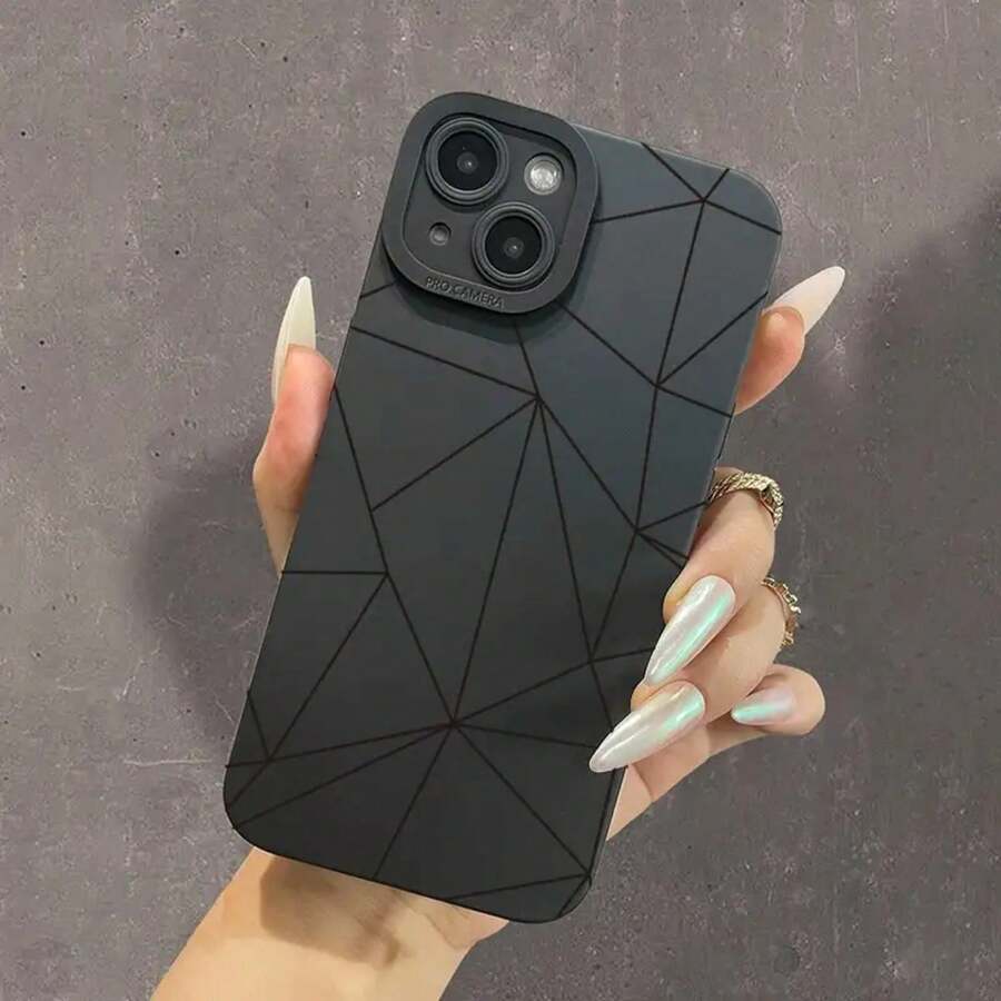 Irregular Line Shape Black TPU Phone, Suitable 14 13 12 11 XS XR X 8 Plus Pro SE Series, Halloween, Easter, Birthday, Girlfriend, Boyfriend, Friend Or Yourself - 規格 - 查看 1