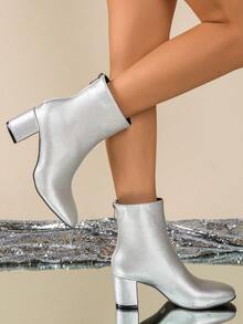 2025 Herbst/Winter Neue Damen High-End Silber High-End Elegante Plateau Knöchel Stiefel - Geeignet für Partys, Galas, Veranstaltungen und den täglichen Gebrauch, bequeme, vielseitige, modische High-End Einfarbige Lederstiefel mit Fellfutter und Reißverschluss hinten, sexy elegant avantgardistisch für Party, Hochzeit, Halloween, Weihnachten, Damen Wadenstiefel, Damenstiefel, Damenleder Stiefel, Damen Schaftstiefel - Silber - Übersicht 3