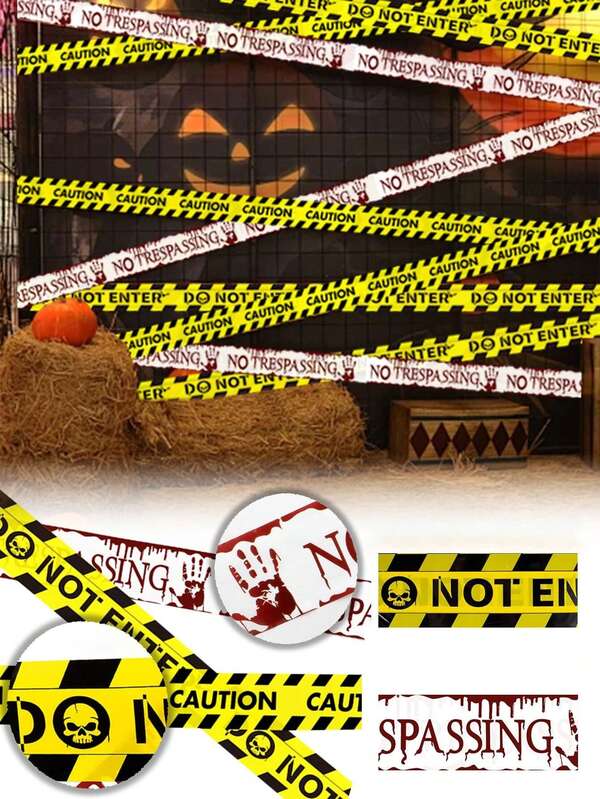 1pc Halloween Warning Strip Isolation Belt, Holiday Party Decoration Protective Safety Warning Belt With Skull Head Magnetic Closure