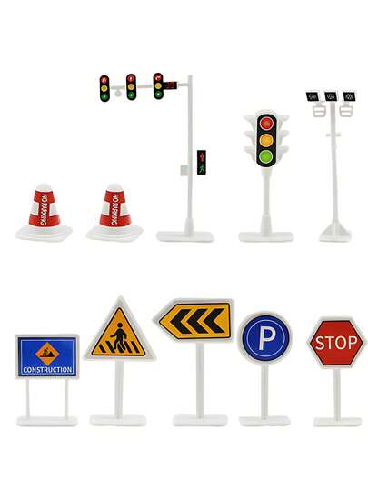 10 piezas - Señales de tráfico en miniatura, Modelo de semáforo en miniatura, Señales de tráfico en miniatura, Señales de obstáculos de tráfico urbano, Modelo de señales de tráfico para simulación de escenas, Luces de señalización, Escenas de simulación, Accesorios DIY, Juguetes de construcción, Fiesta de construcción, Decoración de habitación, Accesorios de escritorio
