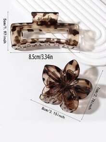 2 pezzi Set di fermagli per capelli quadrati trasparenti con stampa floreale leopardata, fermagli per capelli di alta qualità per coda di cavallo, frangia, festa, spiaggia, vacanza, performance, tè pomeridiano, regali per San Valentino, ritorno a scuola, Ringraziamento, compleanno, accessori per capelli autunnali, fermagli per capelli invernali