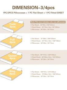 3/4pcs Luxury Bedding Set [Bed Sheet, Bed Skirt, 2 Pillowcases], Soft & Comfortable, Cooling, Breathable, Mattress Protector, Anti-Slip, Machine Washable, Enhance Bedroom & Guest Room Comfort