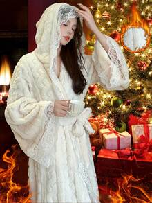 Women'S Cozy Thermal Lined Lace Hooded Robe - Soft, Warm, And Stylish ...