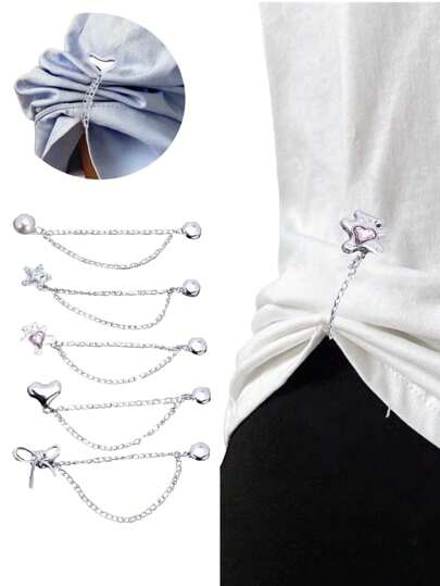 1个/2个多功能合金无缝磁性夹胸针，时尚简约白绿花卉蝴蝶图案，强磁可调节长度，适合秋冬服装，可固定领口、衬衫下摆、袖口、裤腿，也可作为无缝腰带装饰侧扣配饰。