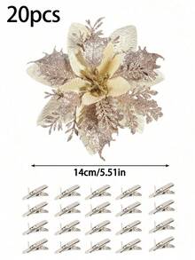 20 piezas/10 piezas/1 pieza Hojas artificiales brillantes, flores artificiales lindas para decoración del árbol de Navidad, relleno de jarrón para sala de estar y dormitorio, boda, fiesta. Decoración del hogar, relleno del escritorio de la oficina. Decoración de Halloween, suministros de Acción de Gracias Navidad, decoración del hogar, decoración de mesa, decoraciones navideñas, disfraz de Halloween, flores de Navidad artificiales brillantes, coronas de DIY, decoración del hogar, fiesta de boda, decoración de regalo de Navidad, decoraciones navideñas, decoración de fiesta festiva