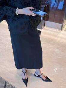 女士尖头凉鞋 - 舒适低跟，夏季PU鞋面搭配橡胶鞋底，百搭黑色休闲正装鞋款，厚底设计，优雅造型，耐穿轻便，适合办公室穿着，优雅，猫跟，粗跟 - 黑色 - 查看 7