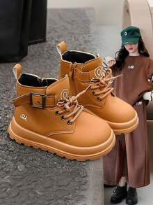 女童时尚短靴，2025年春秋新款，英伦风软底靴，儿童百搭酷靴 - 黃色 - 查看 1