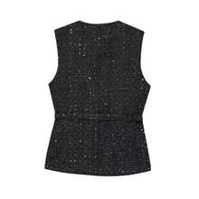 Áo hai dây nữ có khuy cài, viền bèo nhún, dây đeo bản rộng, áo blazer mỏng không tay cài kim loại kiểu Pháp cơ bản dành cho nữ mùa hè màu đen - màu đen - Xem 8