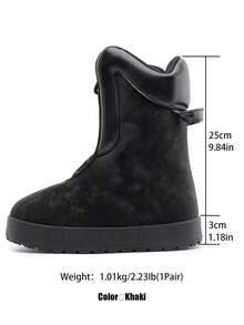 2025 Nouveauté Automne/Hiver Bottes montantes distinctives pour hommes, design exclusif même style que les célébrités, mode de rue extérieure, bottes de neige chaudes et antidérapantes, bottes longues à semelle épaisse de couleur unie, bottes décontracté polyvalentes pour le hip-hop, excentriques pour les fêtes, la scène, cadeau de vacances - Noir - Voir 3